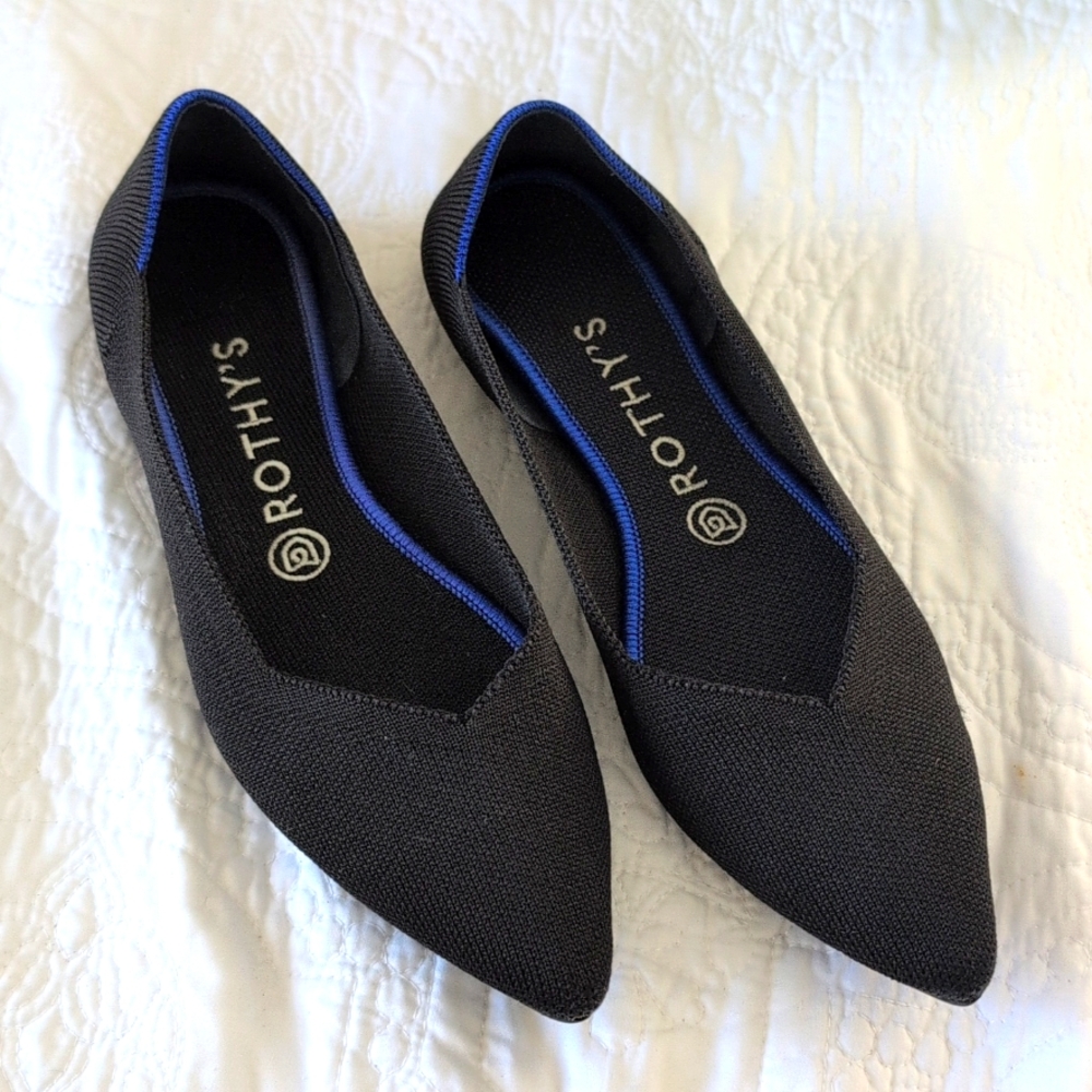 Rothy's Pointed Toe Black Flats, Sz 9